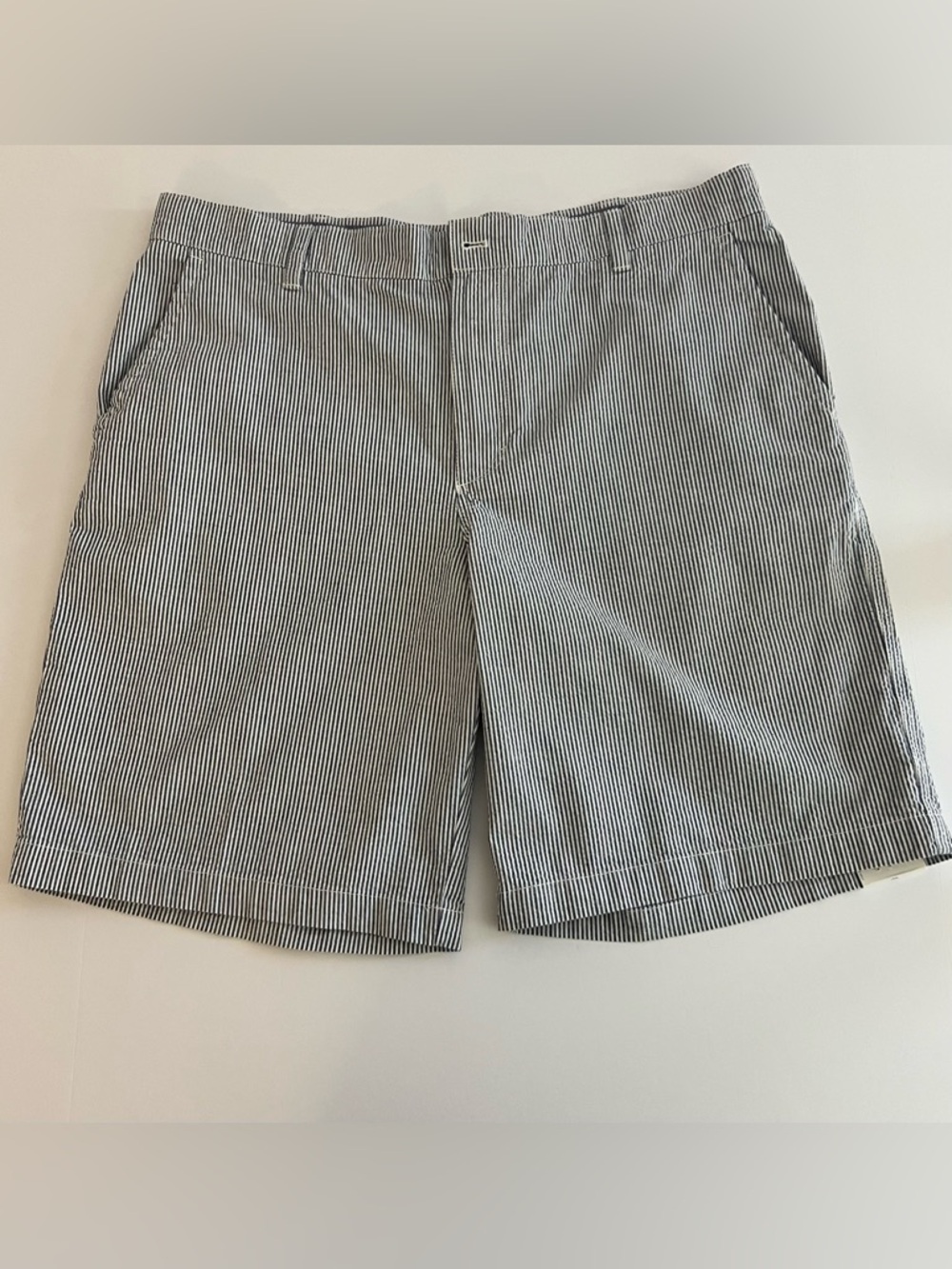 Izod Men's Blue & White Seersucker Flat-Front Shorts